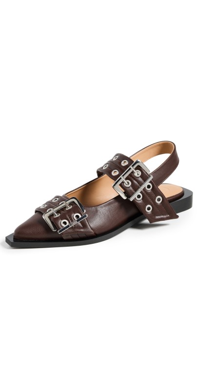GANNI Buckle Ballerina Flats Chocolate Fondant