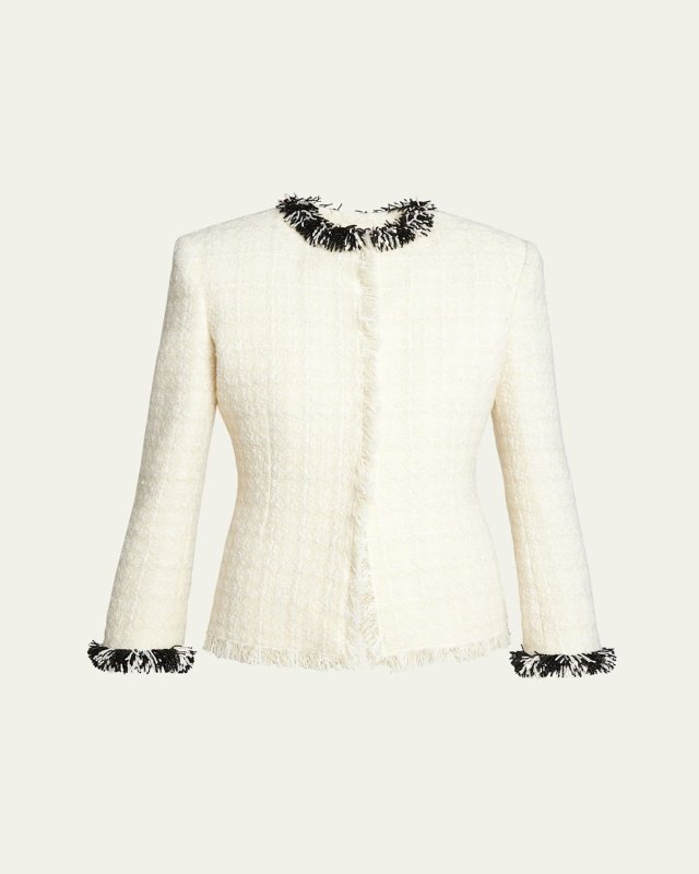 Tweed Short Jacket with Beaded Trim