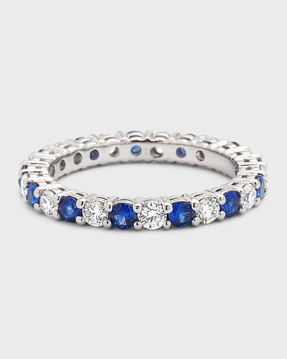 Prong-Set Diamond & Sapphire Band Ring in Platinum, Size 6.5, 1.72tcw