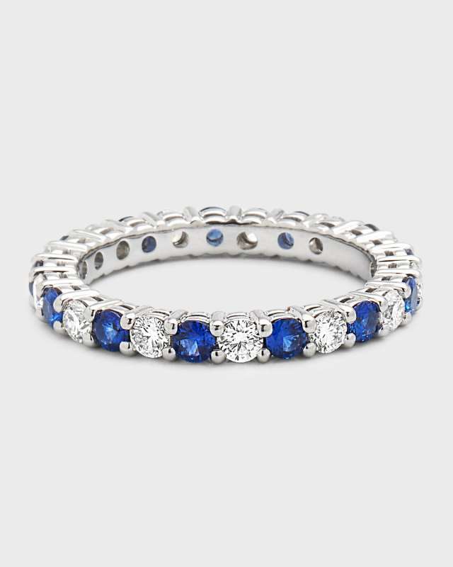Prong-Set Diamond & Sapphire Band Ring in Platinum, Size 6.5, 1.72tcw
