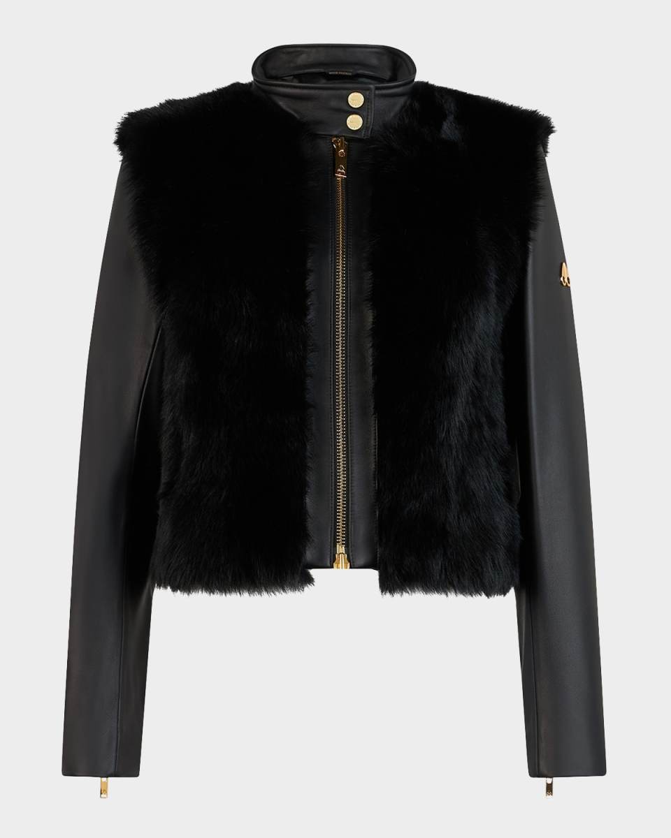 Luna Leather and Shearling Jacket with Gold Hardware