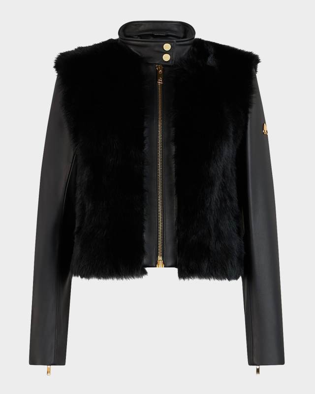 Luna Leather and Shearling Jacket with Gold Hardware