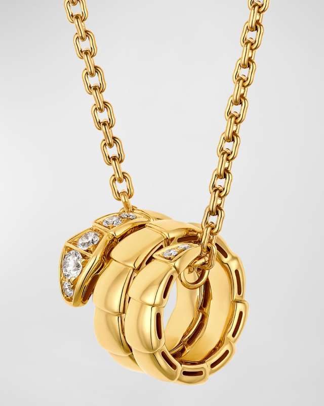 18K Yellow Gold Serpenti Viper Diamond Tip Pendant
