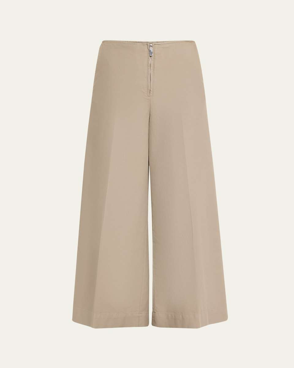 Zip-Front Wide Leg Cropped Trousers