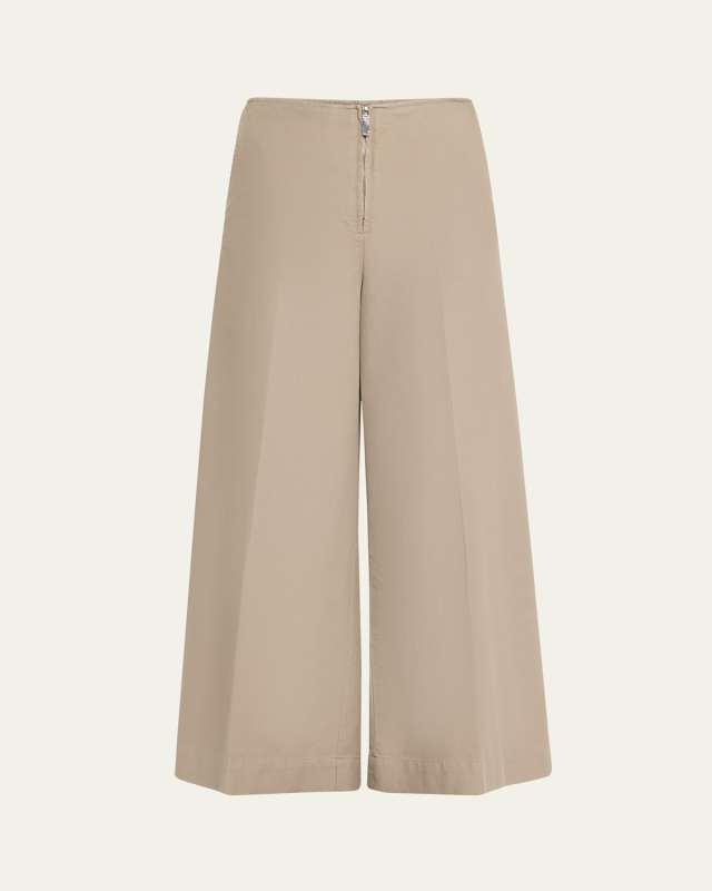 Zip-Front Wide Leg Cropped Trousers