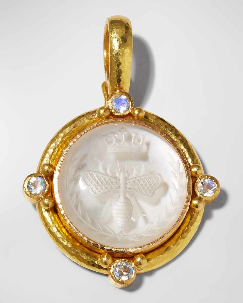 19K Rock Crystal Queen Bee Intaglio Pendant