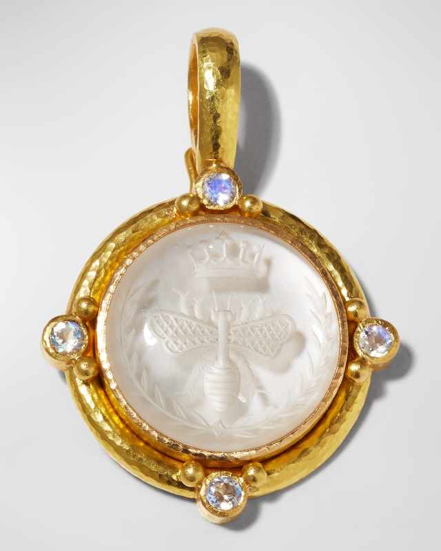 19K Rock Crystal Queen Bee Intaglio Pendant