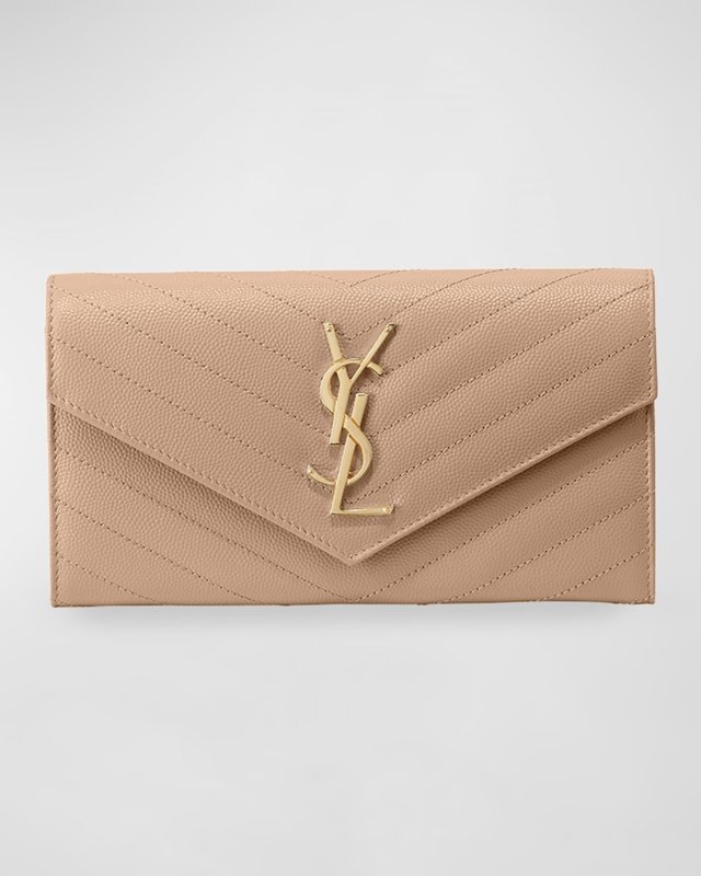 YSL Monogram Large Flap Wallet in Grained Leather