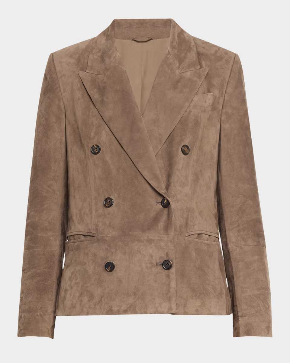 Monili-Nack Suede Double-Breasted Jacket