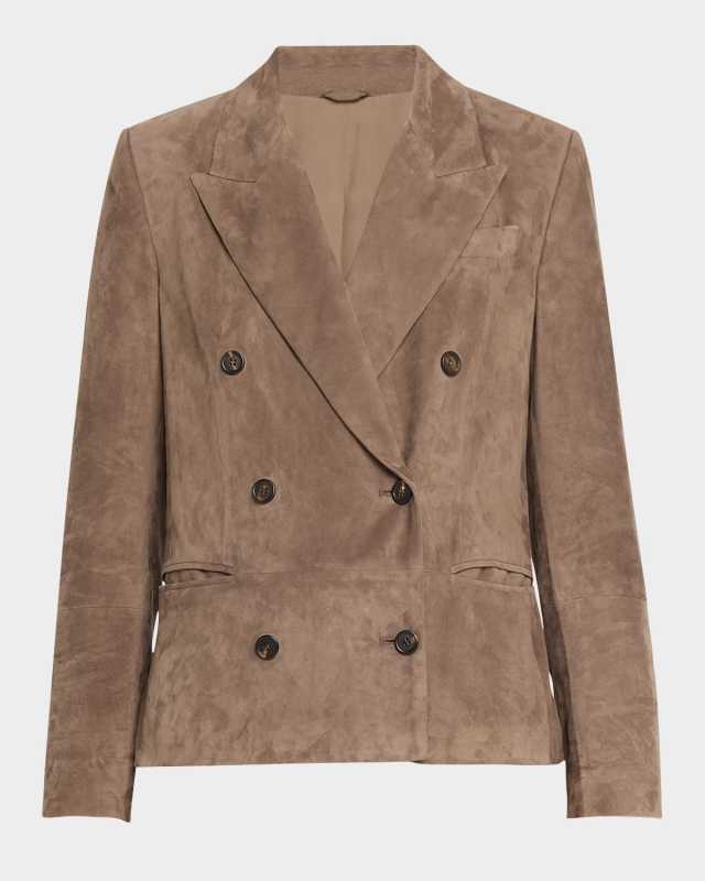 Monili-Nack Suede Double-Breasted Jacket