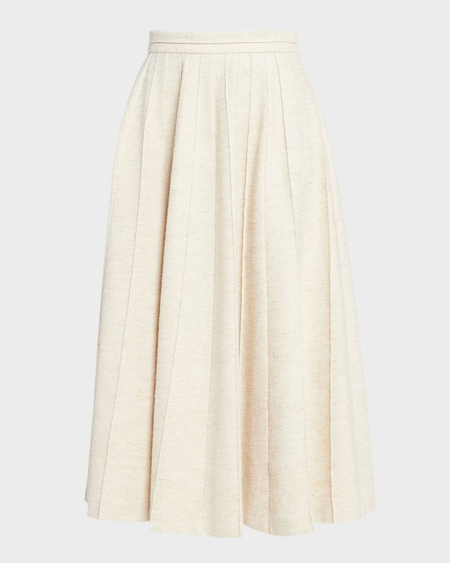 Fumiko Pleated Wool Silk Linen Midi Skirt