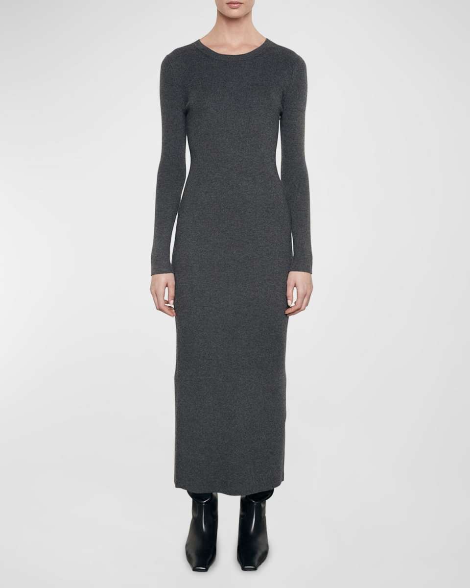 Rib-Knit Crewneck Sweater Dress