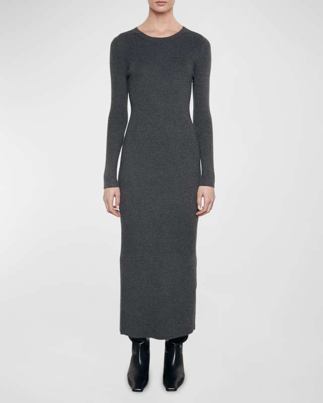 Rib-Knit Crewneck Sweater Dress