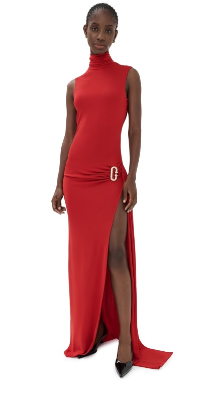 Casablanca Sleeveless Side Split Column Dress Red