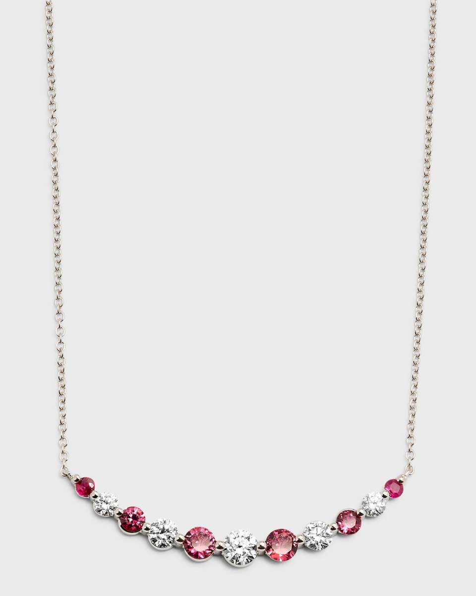 18K White Gold Round Ruby and Round Diamond GH/SI1 Smily Necklace, 18"L, 1.13tcw