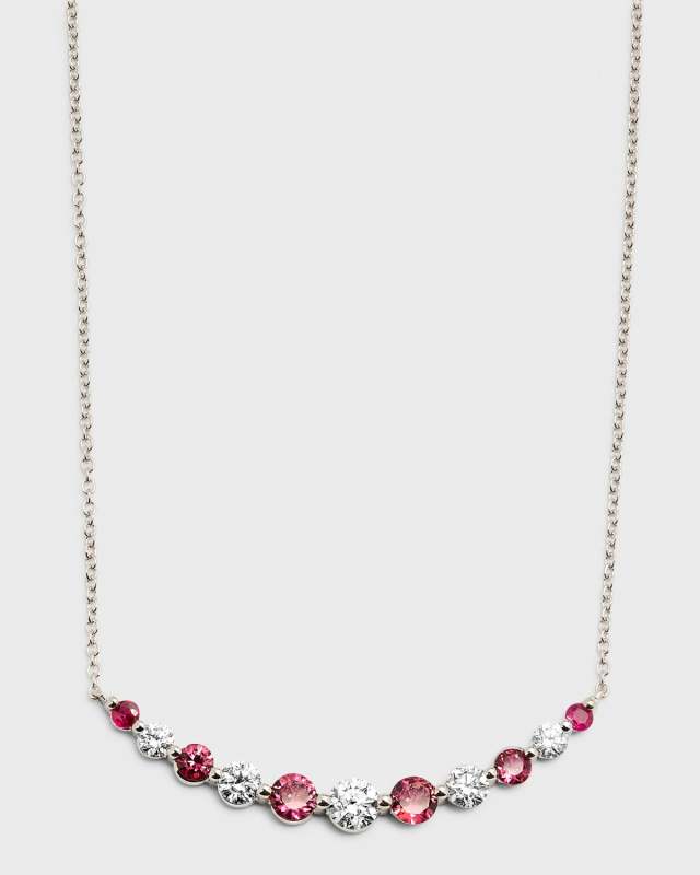 18K White Gold Round Ruby and Round Diamond GH/SI1 Smily Necklace, 18"L, 1.13tcw