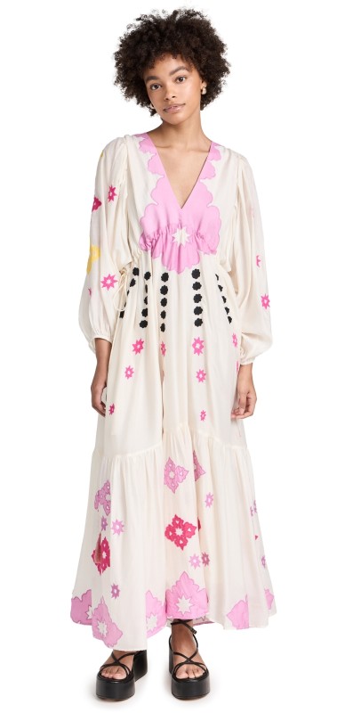 Chufy Embroideredaxi Dress Stencil Cream