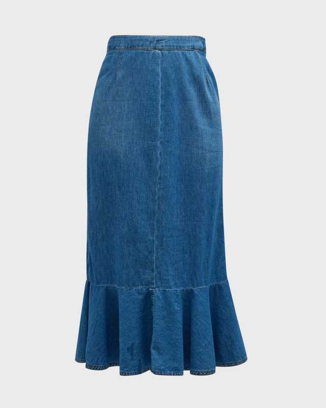Chambray Fit-and-Flare Midi Skirt