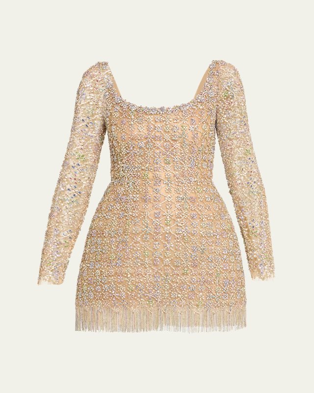 Flower Crystal Mini Fringe Cocktail Dress