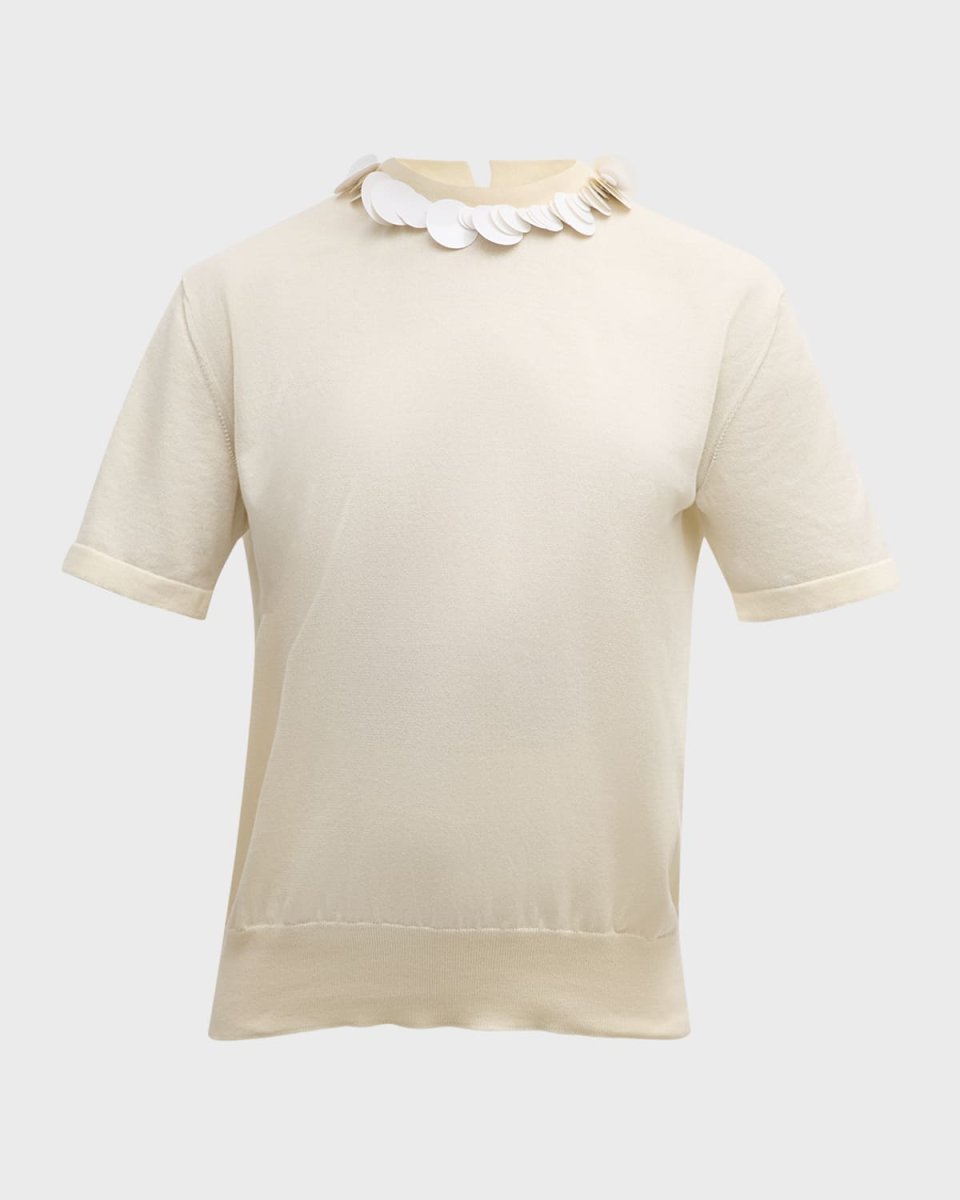 Knit T-Shirt with Sequined Collar