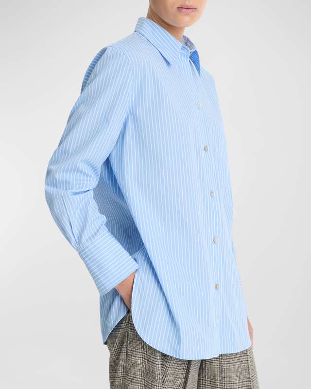 Relaxed Cotton Stripe Button-Front Shirt