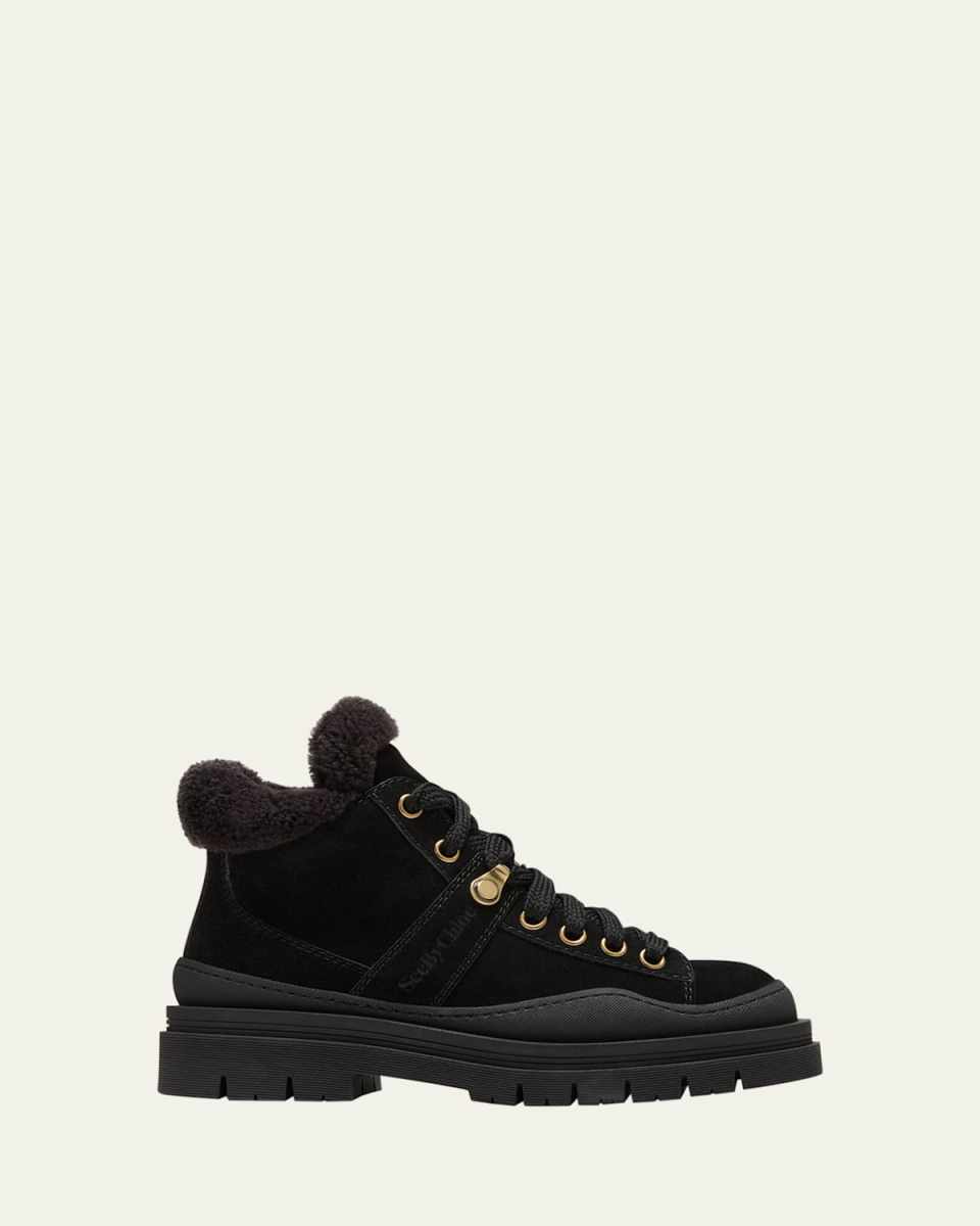 Maeliss Suede Shearling Lace-Up Booties
