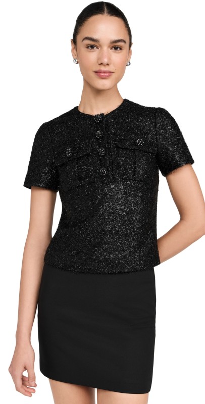 Self Portrait Black Tinsel Boucle Top Black