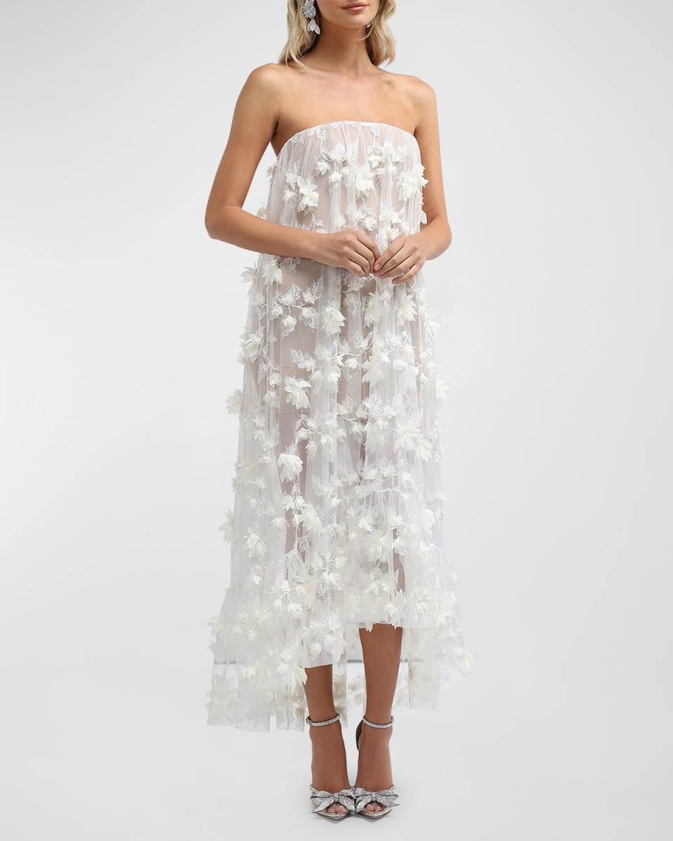 Athena Strapless High-Low Applique Gown