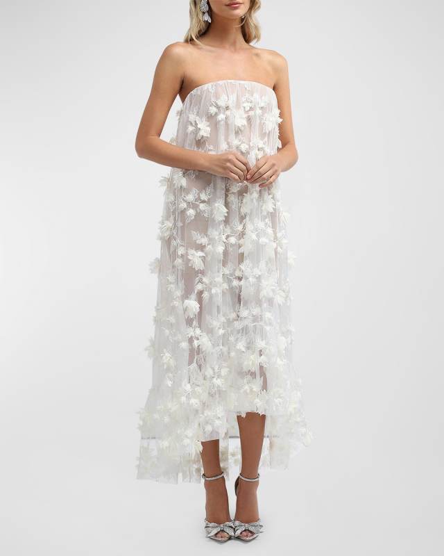 Athena Strapless High-Low Applique Gown