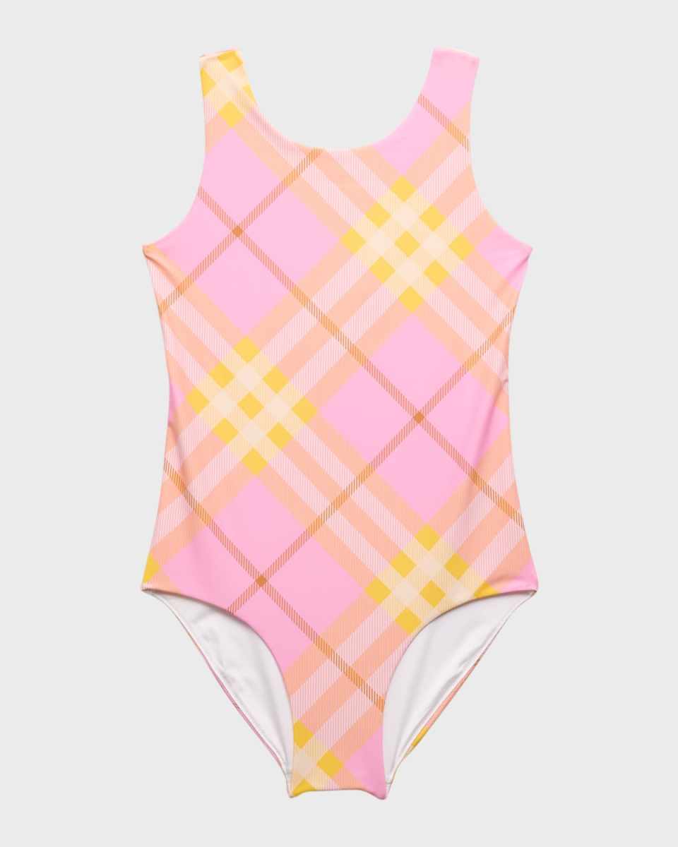 Girl's Tirza Check-Print One-Piece Swimsuit, Size 4-14