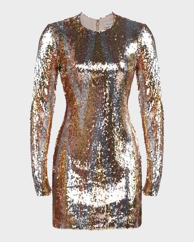 Maude Long-Sleeve Chevron Sequin Mini Dress