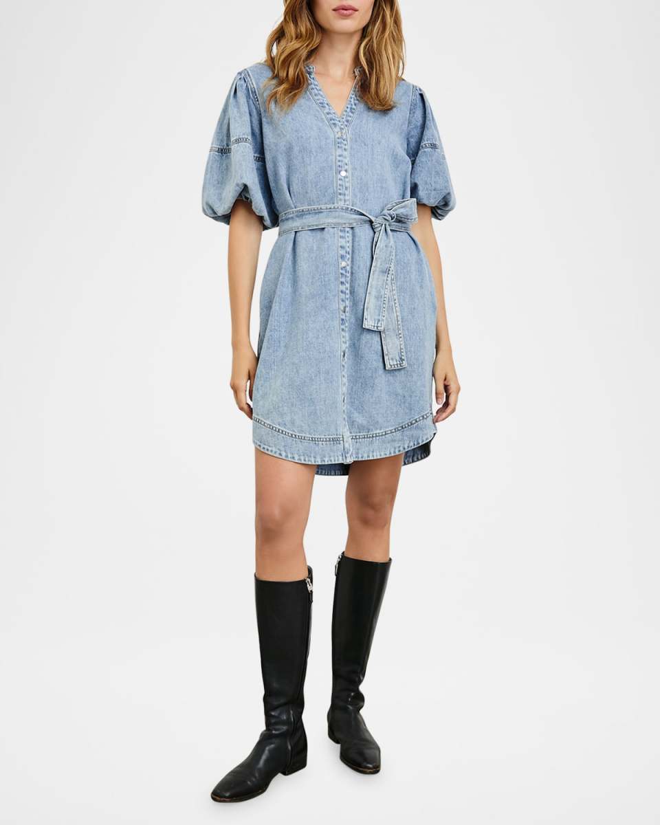 Kingsley Puff-Sleeve Denim Shirtdress