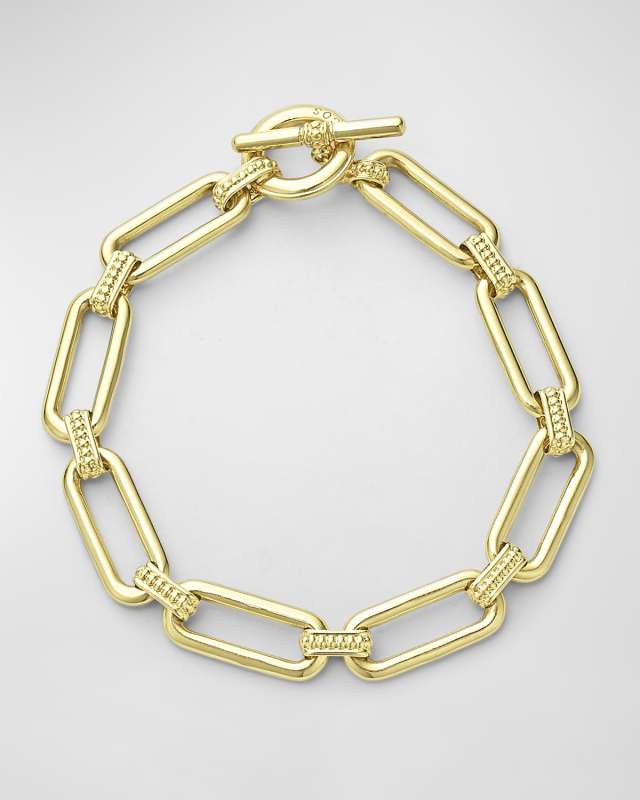 18K Gold Caviar Beaded and Fluted Link Bracelet, 7"L