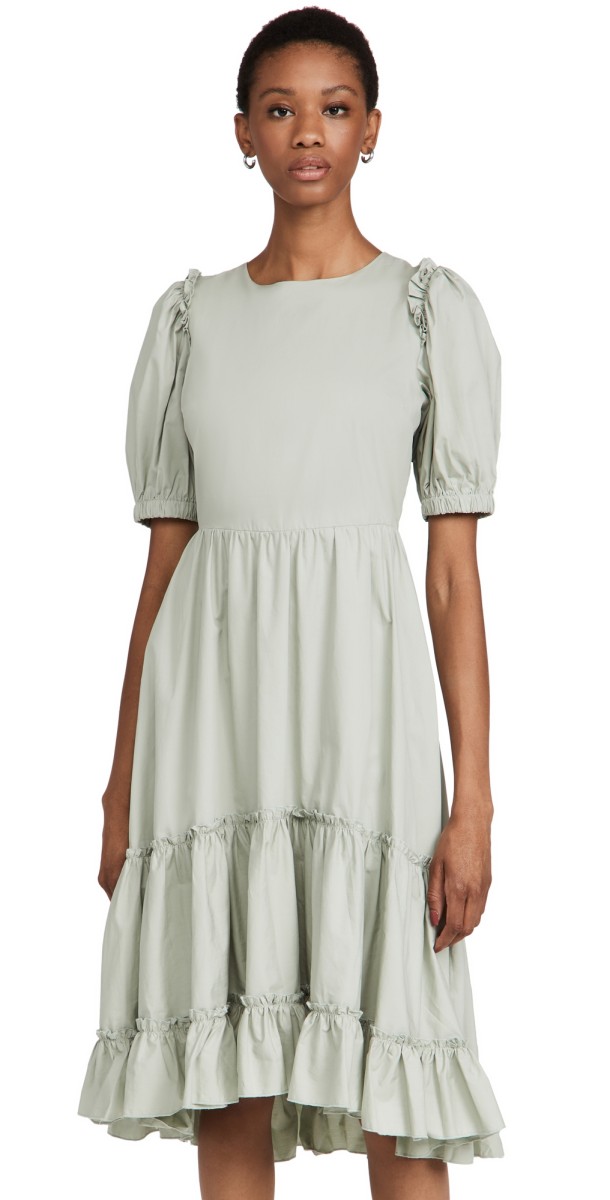 English Factory Ruffle Detail Midi Dress Green