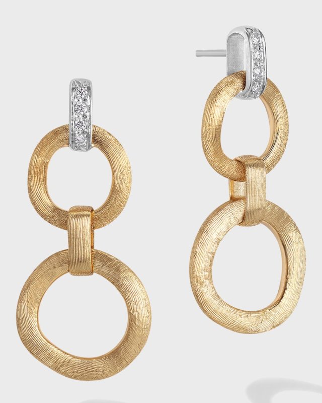 18K Yellow and White Gold Double Drop Earrings with Diamonds