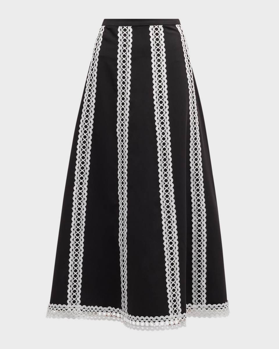 Eyelet-Trim Woven Twill Midi Skirt