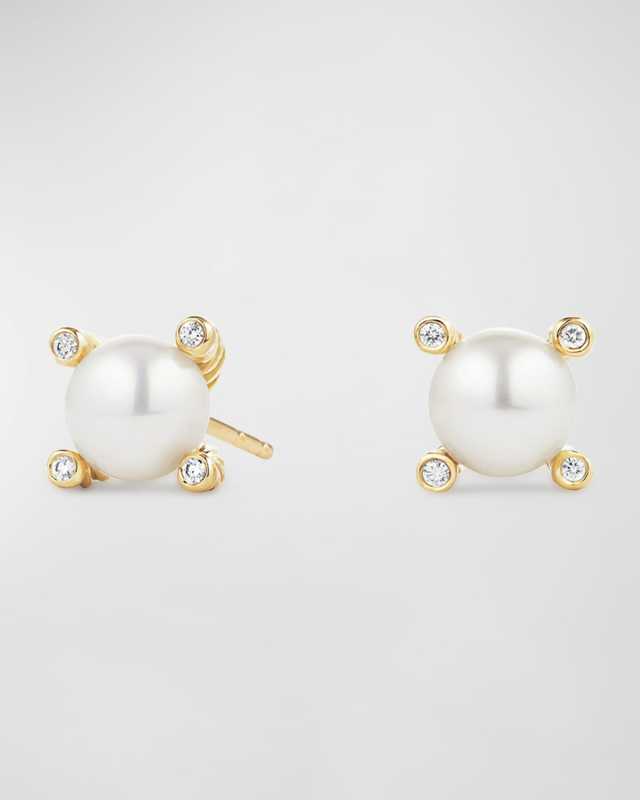 Cable Collectibles Stud Earrings with Diamonds and Pearl in 18K Gold, 7mm