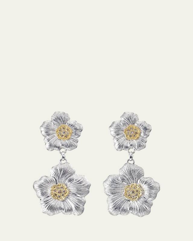 Blossoms Gardenia Silver, Gold and Brown Diamond Pendant Earrings