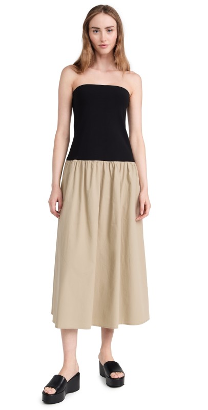 WAYF Kierstin Midi Dress Black/Khaki