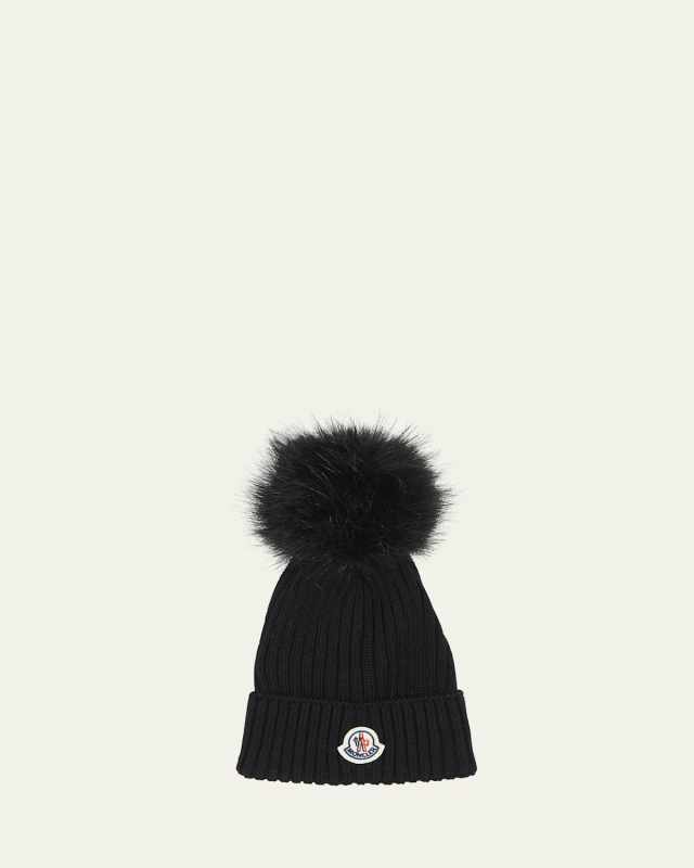 Girl's Ribbed Pom Pom Hat, Size S-L