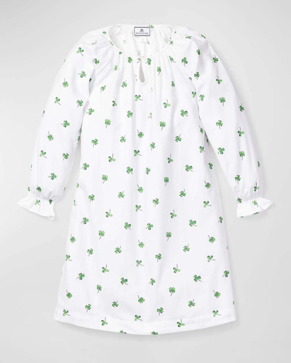 Girl's Delphine Shamrock-Print Nightgown 6M-12
