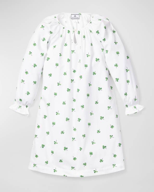 Girl's Delphine Shamrock-Print Nightgown 6M-12
