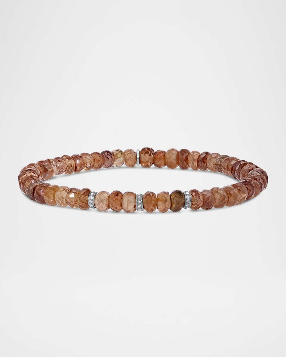 Brown Zircon Beaded Bracelet with Diamond Rondelles