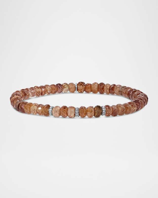 Brown Zircon Beaded Bracelet with Diamond Rondelles