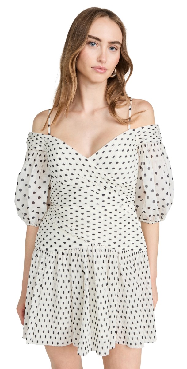 Zimmermann Pleated Mini Dress Cream/Black Dot