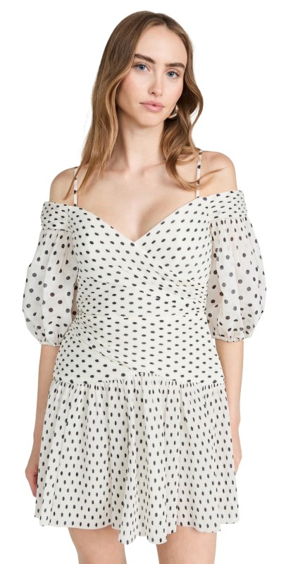 Zimmermann Pleated Mini Dress Cream/Black Dot
