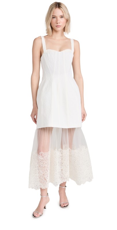 SIMKHAI Callan Bustier Midi Dress Ivory