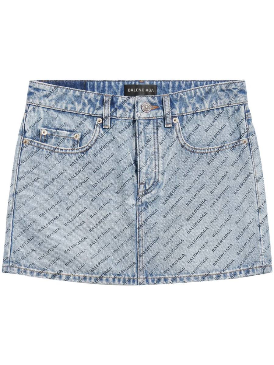 logo-print denim mini skirt