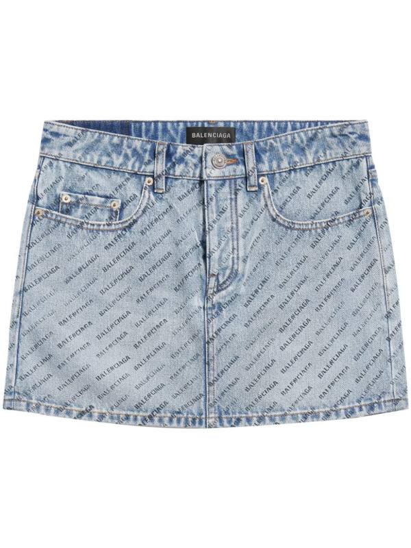 logo-print denim mini skirt