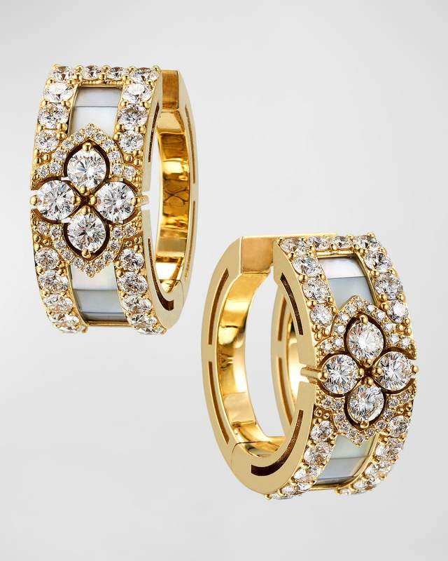 18K Yellow Gold Mother of Pearl Earrings with Diamond Edge